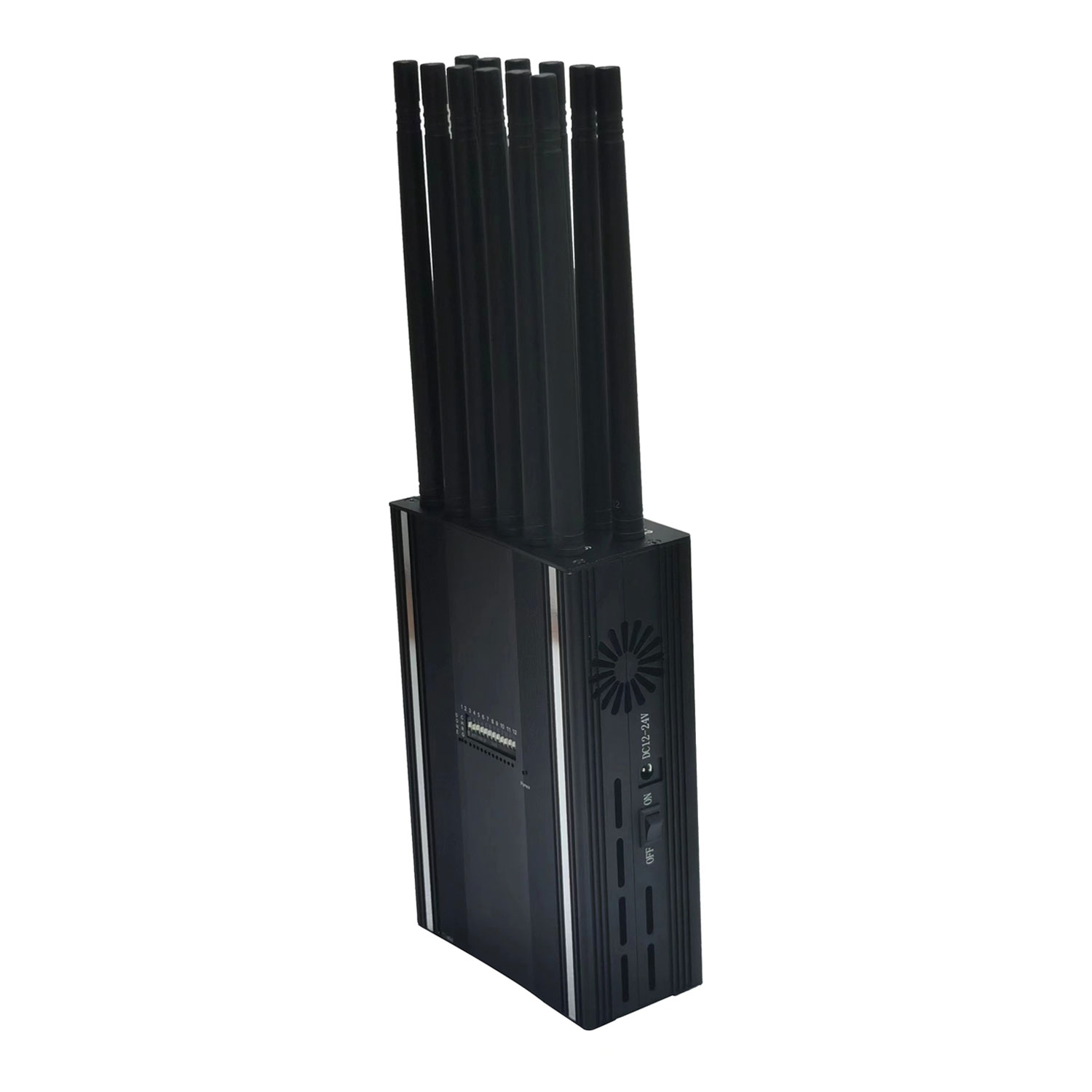 DESC SH12 12 Bands GPS/2G/3G/4G/5G/WiMAX/Wi-Fi/Bluetooth/Lojack Signal Jammer Blocker with 12 antennas, right side view